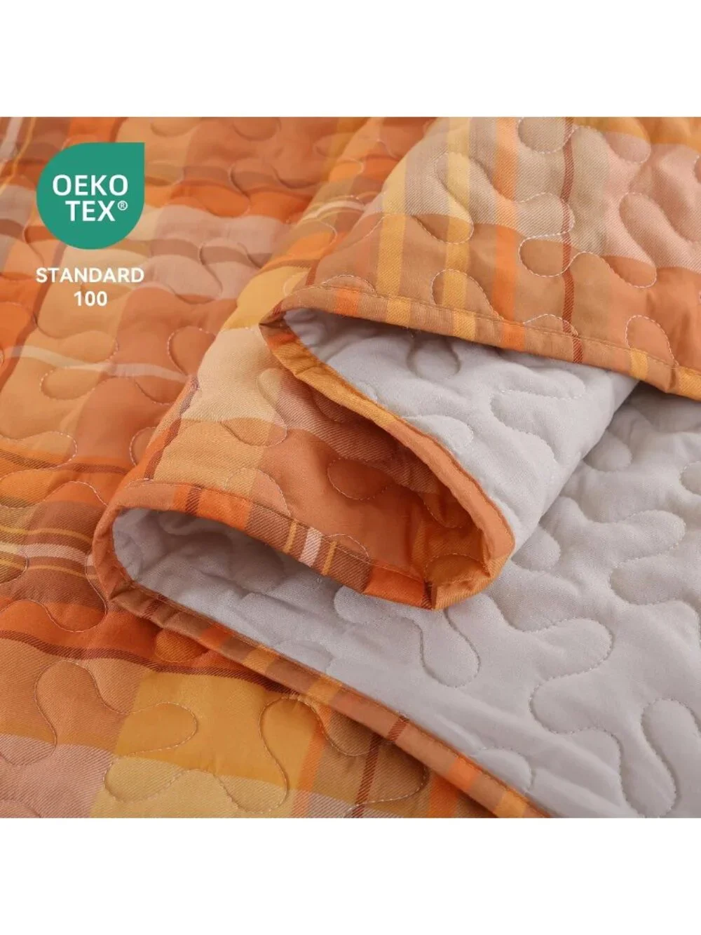 King Size Halloween Quilt Set - Orange Plaid Bedspread & 3-Piece Bedding Set